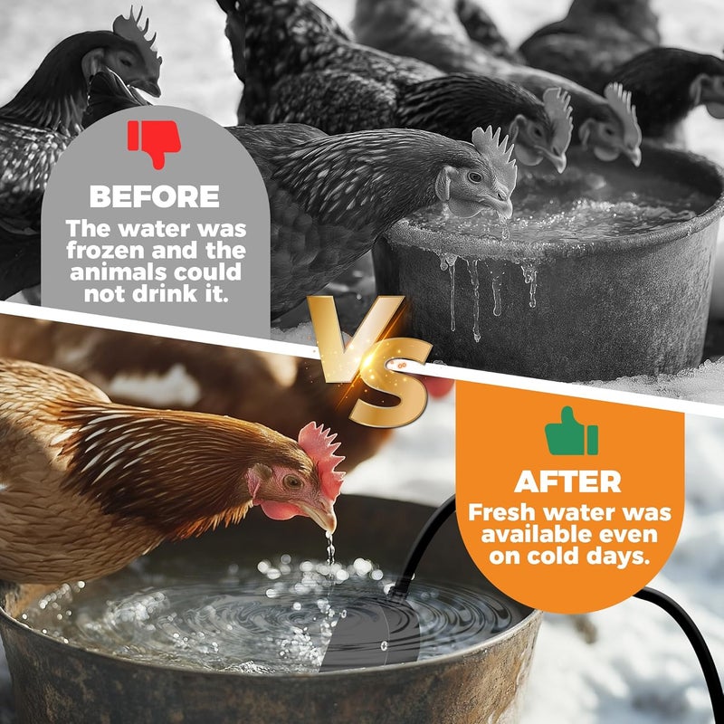Loyala Chicken Waterer Heater, 250W Submersible Poultry Waterer Heater Bird Bath Heater, Thermostatic Control Chicken Waterer Deicer Ice Melter for Bird Duck Goose Cow to Drink Warm Water - Image 4
